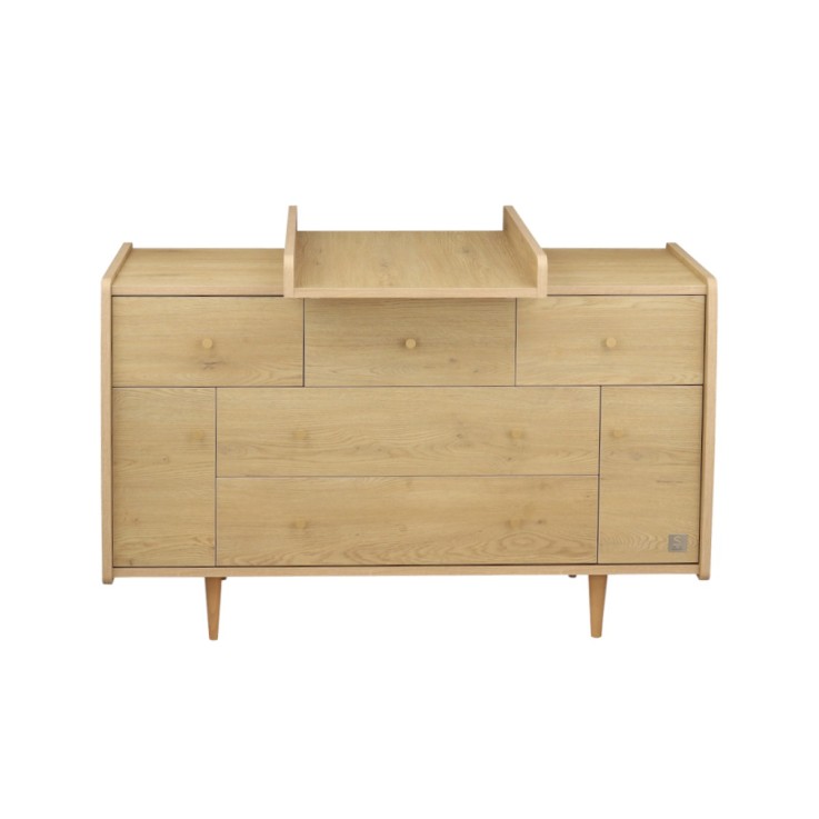 Plan à langer coulissant pour commode XXL 5 tiroirs décor chêne vintage