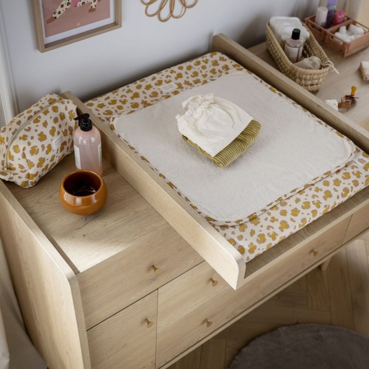 Plan à langer coulissant pour commode XXL 5 tiroirs décor chêne vintage