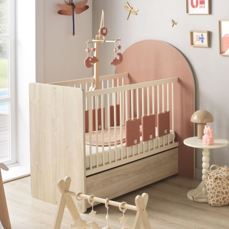 Pack chambre bébé évolutif – lit bébé 120x60 transformable en 90x190 + commode à langer évolutive en bureau