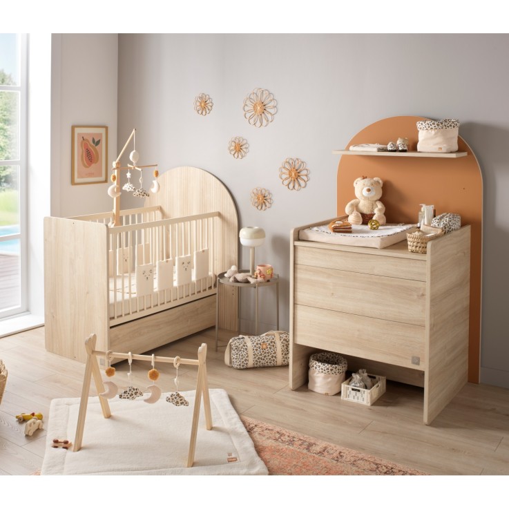 Pack chambre bébé évolutif – lit bébé 120x60 transformable en 90x190 + commode à langer évolutive en bureau