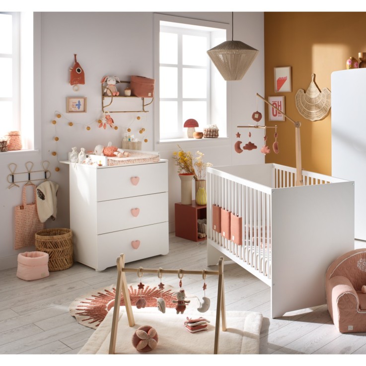 Chambre complète bébé avec lit 120x60cm et commode à langer 3 tiroirs