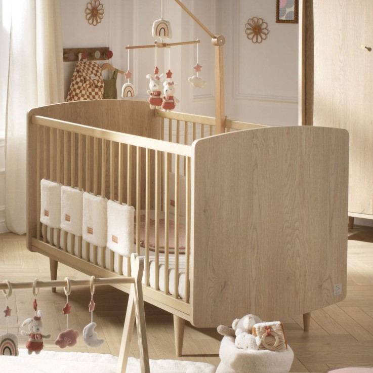 Chambre bébé évolutive My Love, Lit 140x70 évolutif et Commode à langer - Chêne Vintage