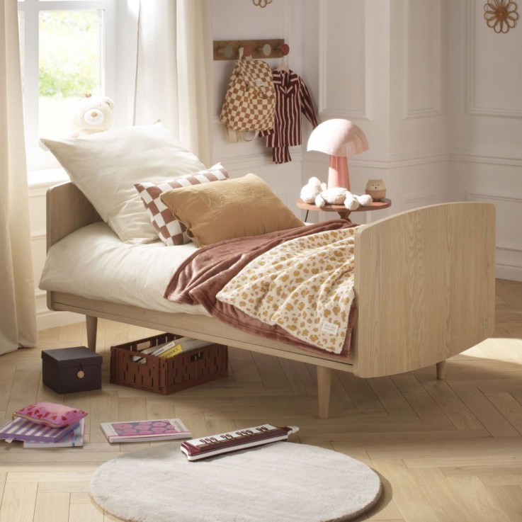 Chambre bébé évolutive My Love, Lit 140x70 évolutif et Commode à langer - Chêne Vintage