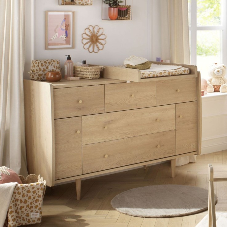 Chambre bébé évolutive My Love, Lit 140x70 évolutif et Commode à langer - Chêne Vintage