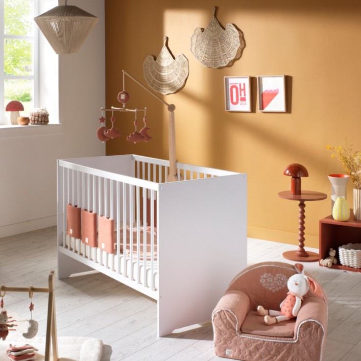 Chambre bébé duo: Lit 120x60 et commode à langer 2 portes blanc ultra.