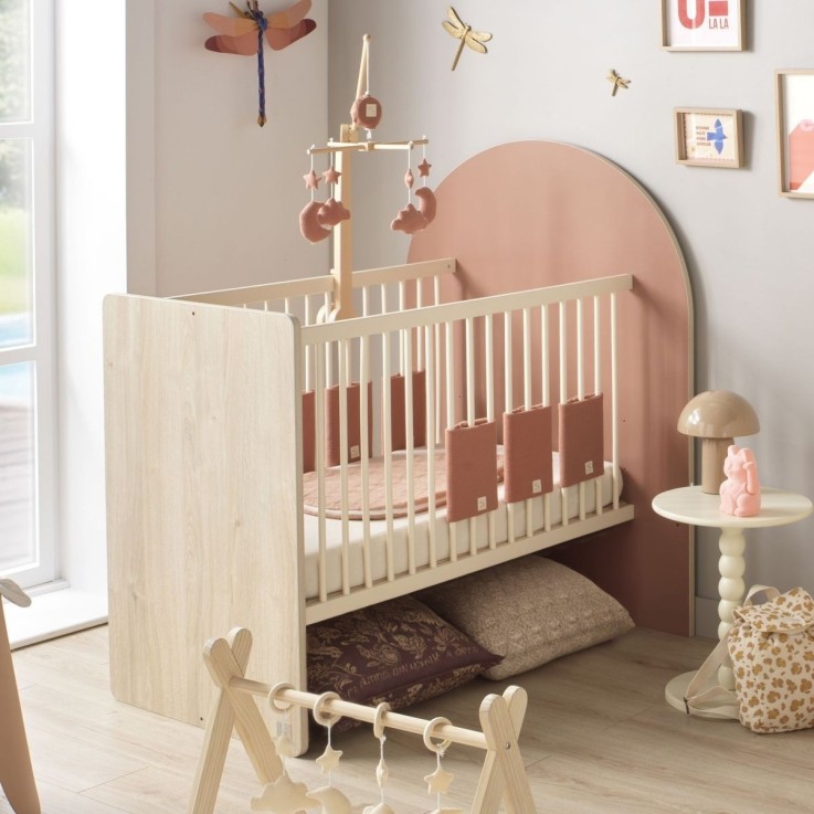 Lit bébé évolutif 120x60 en 90x190 - décor bois chêne sépia forme arche