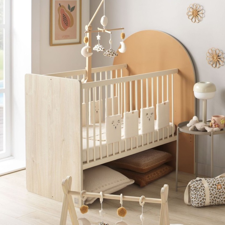 Lit bébé évolutif 120x60 en 90x190 - décor bois chêne sépia forme arche