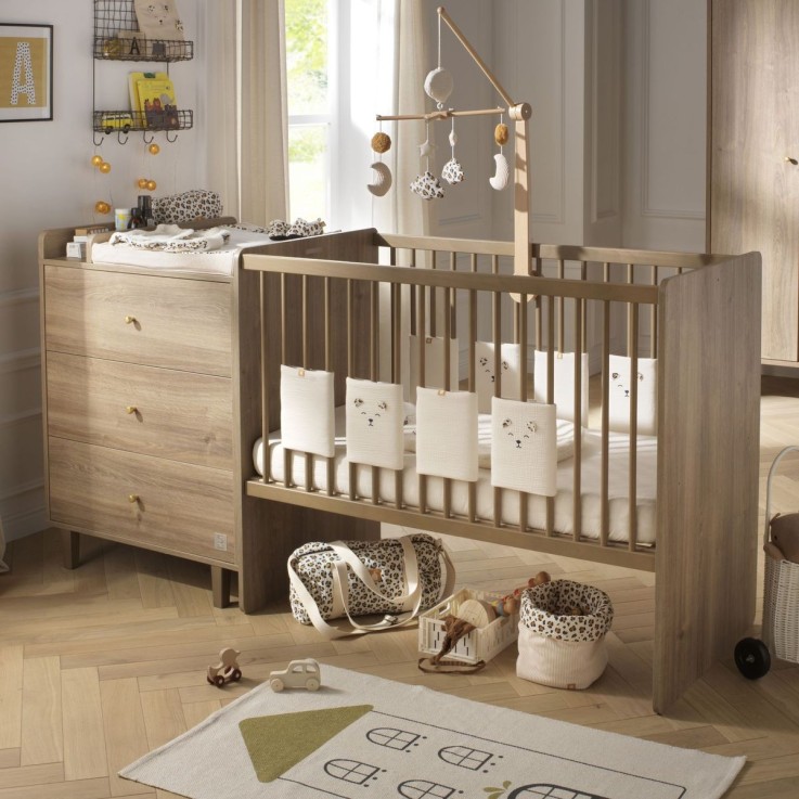 Lit combiné 120x60 évolutif en 90x190 décor bois chêne mokka