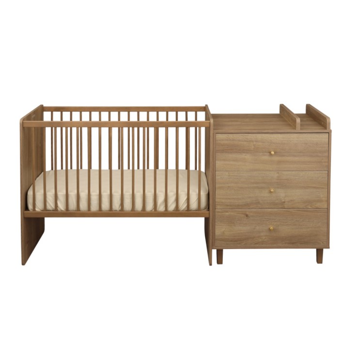 Lit combiné 120x60 évolutif en 90x190 décor bois chêne mokka