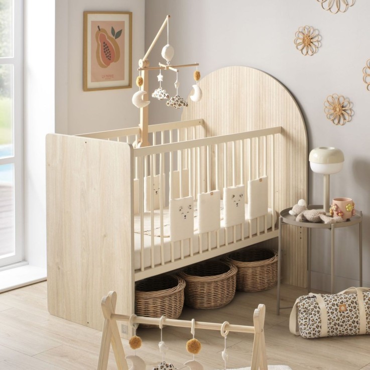 Lit bébé évolutif 120x60 en 90x190 - décor bois chêne sépia forme arche