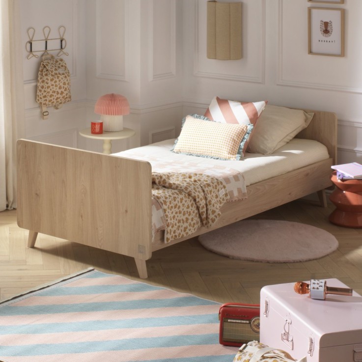 Lit junior 90x190 avec sommier et matelas - décor bois chêne suave