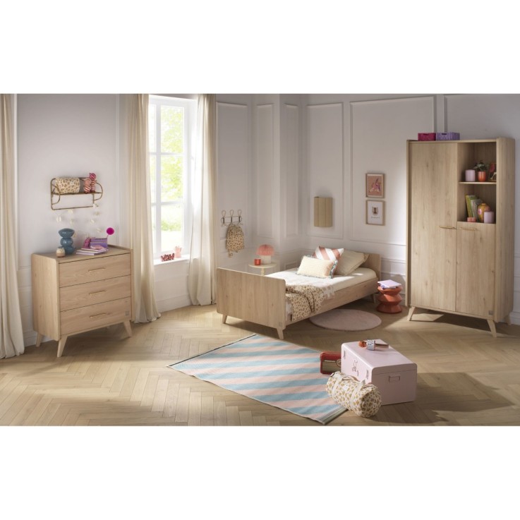 Lit junior 90x190 avec sommier et matelas - décor bois chêne suave