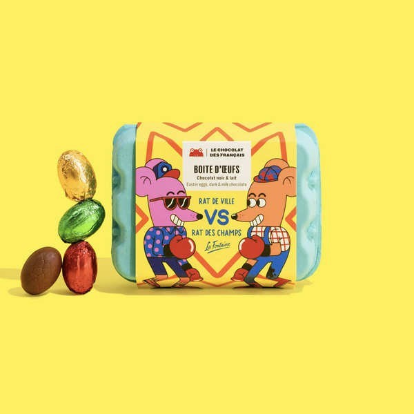 Boîte de 12 mini œufs lait praliné amandes, lait gianduja, noir praliné et noir gianduja croustillant - Boîte de 96g