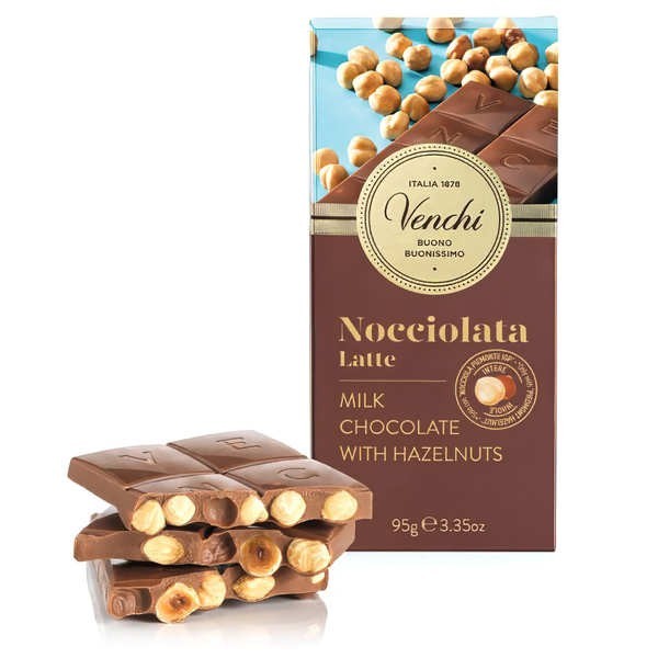 Tablette chocolat au lait Nocciolata Venchi aux noisettes entières du Piémont  - Tablette de 95g