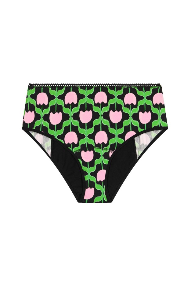 Culotte menstruelle taille haute GOTS - Flux nuit - Tulipes Noir