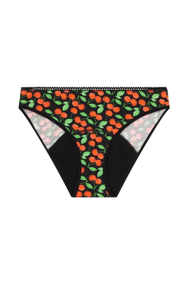 Culotte menstruelle  GOTS - Flux moyen - Cerises Noir