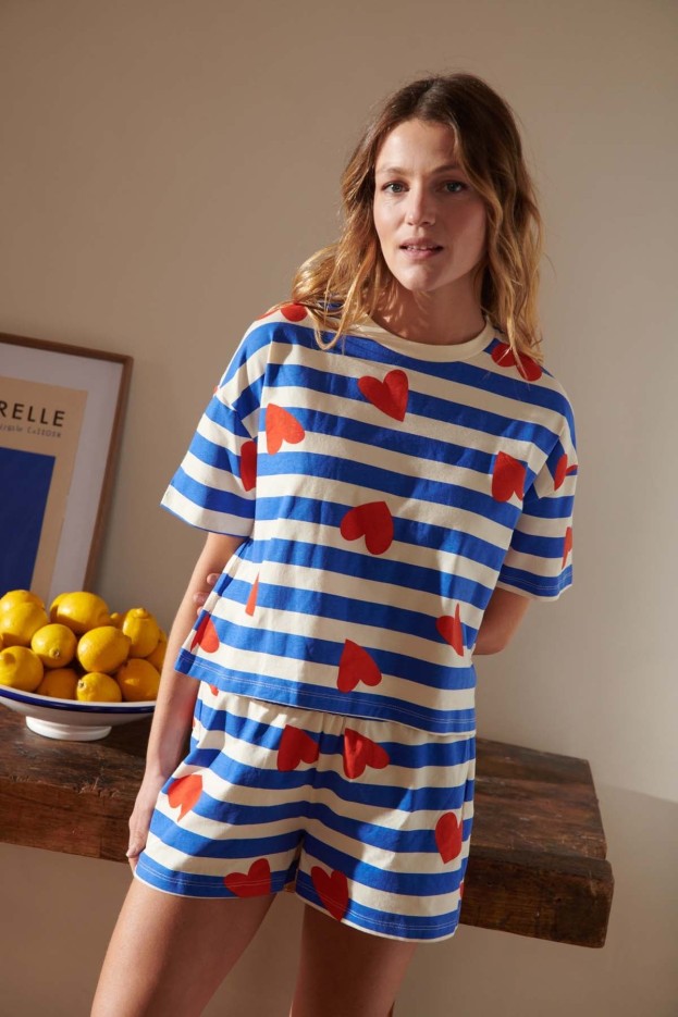 Pyjama Coton Imprimé Marinière coeurs