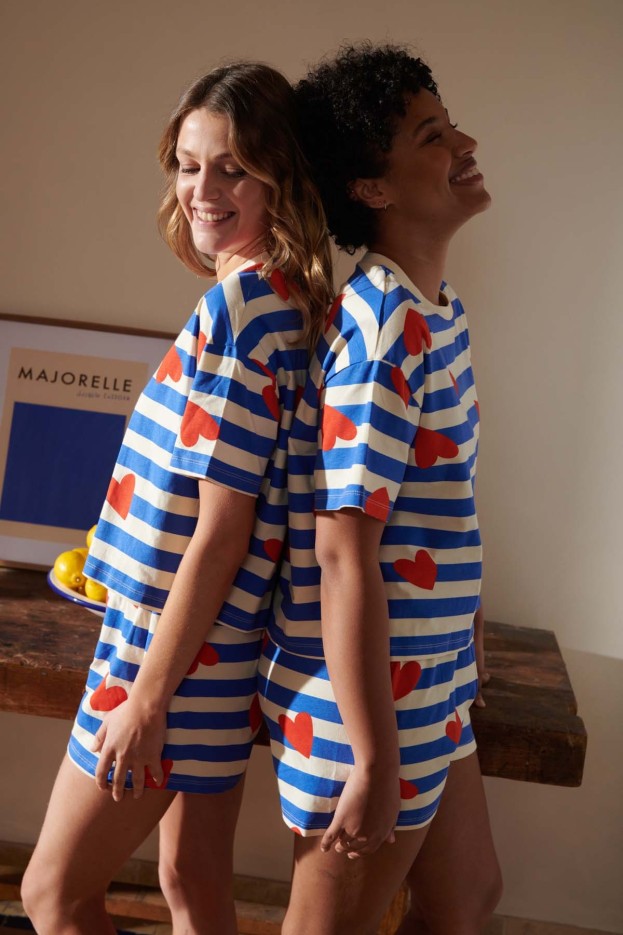 Pyjama Coton Imprimé Marinière coeurs