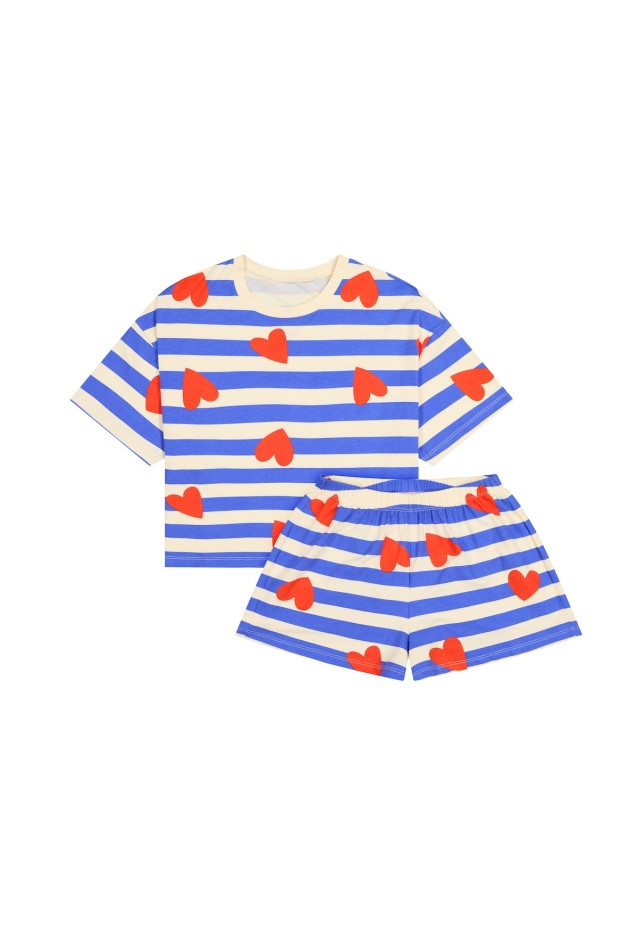 Pyjama Coton Imprimé Marinière coeurs