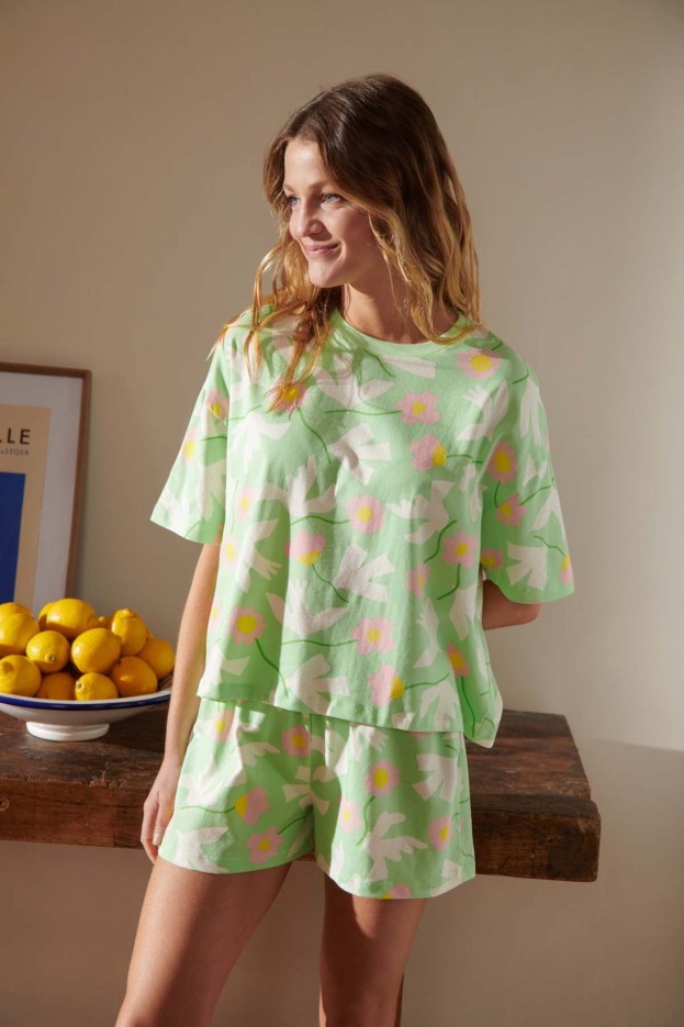 Pyjama Coton Imprimé Bird Vert
