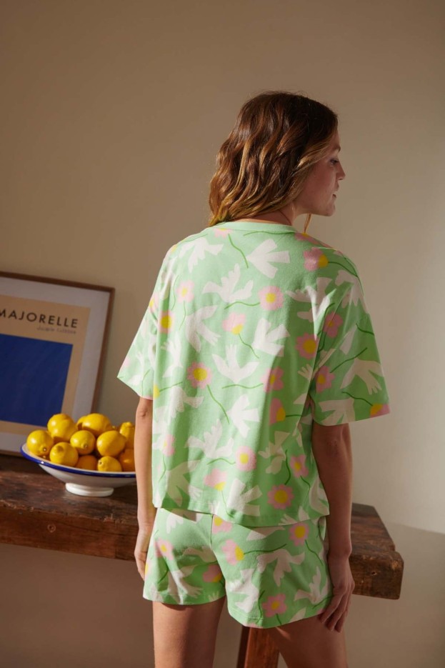 Pyjama Coton Imprimé Bird Vert