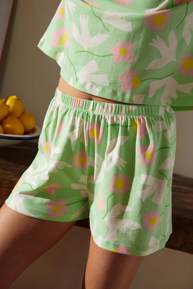 Pyjama Coton Imprimé Bird Vert