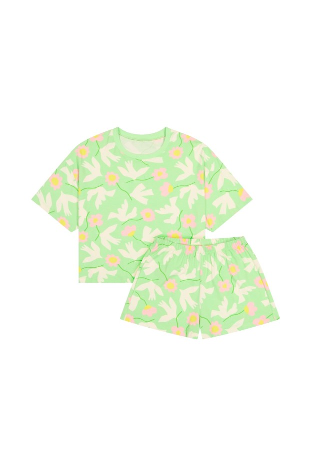 Pyjama Coton Imprimé Bird Vert