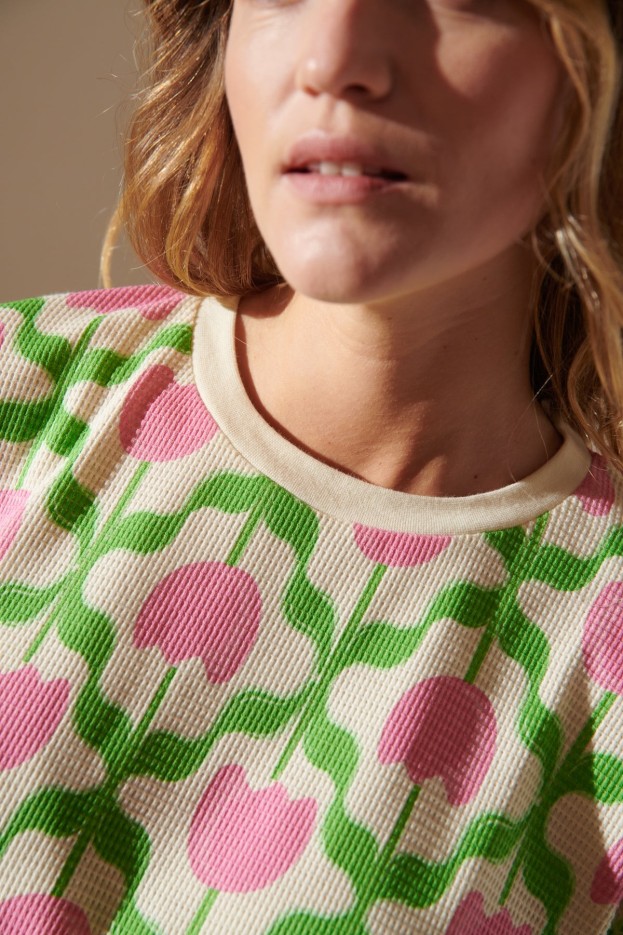 Pyjama Coton Gaufré Imprimé Tulipes rose