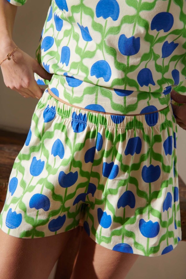 Pyjama Coton Imprimé Tulipes bleu