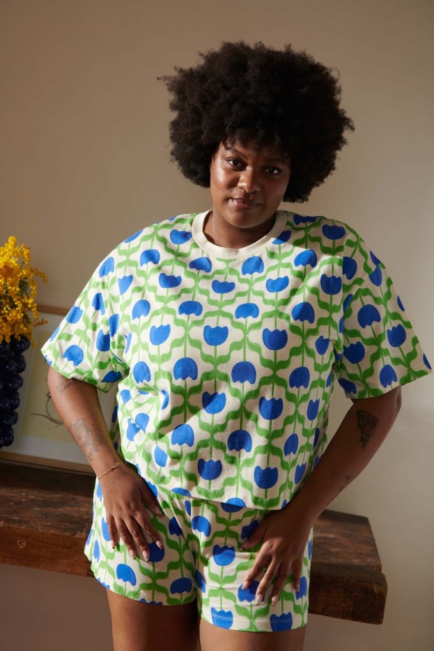 Pyjama Coton Imprimé Tulipes bleu