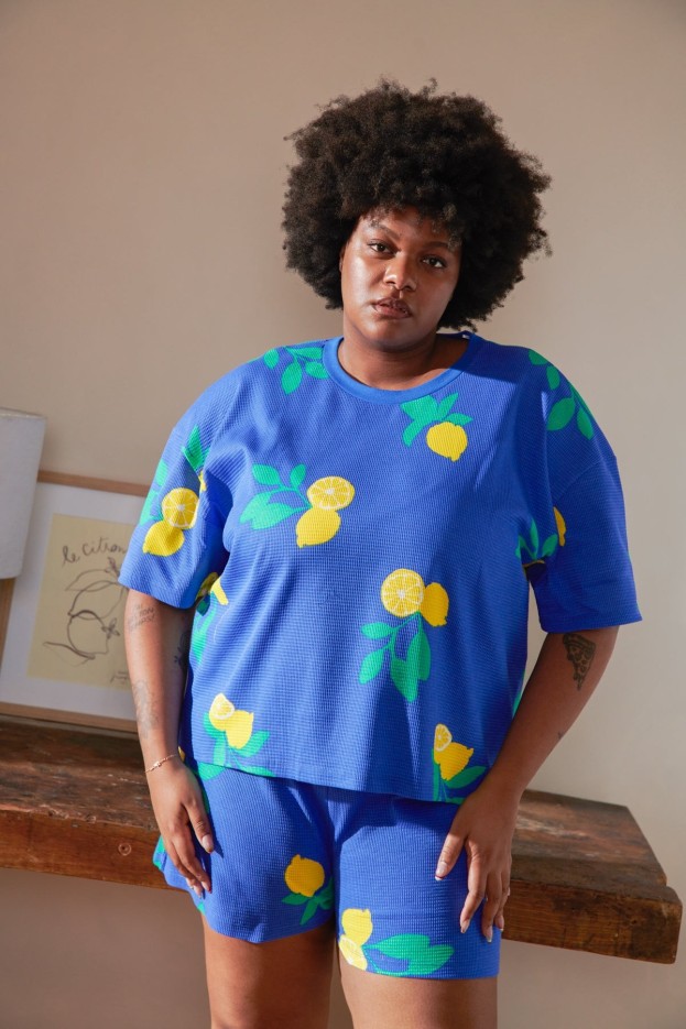 Pyjama Coton Gaufré Imprimé Citrons