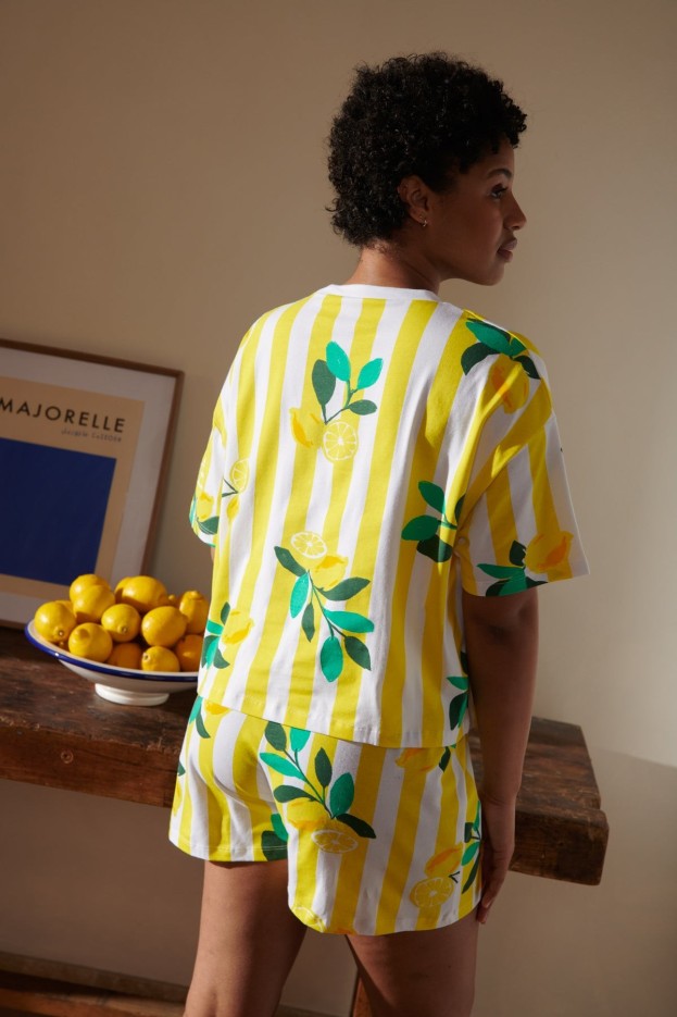 Pyjama Coton Imprimé Citrons rayures jaunes