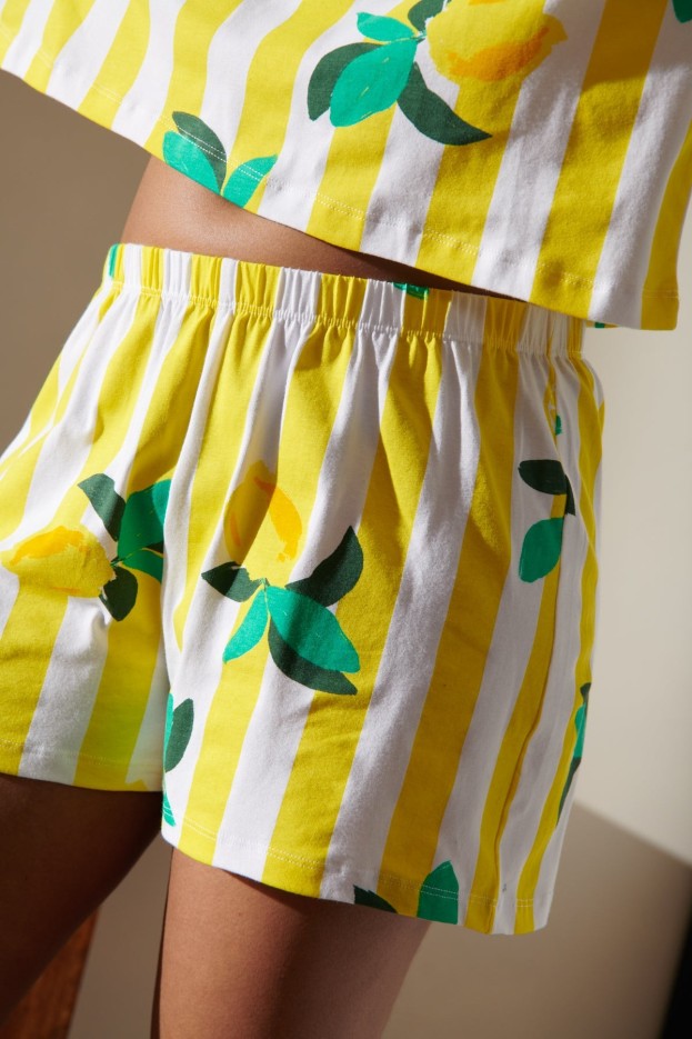 Pyjama Coton Imprimé Citrons rayures jaunes