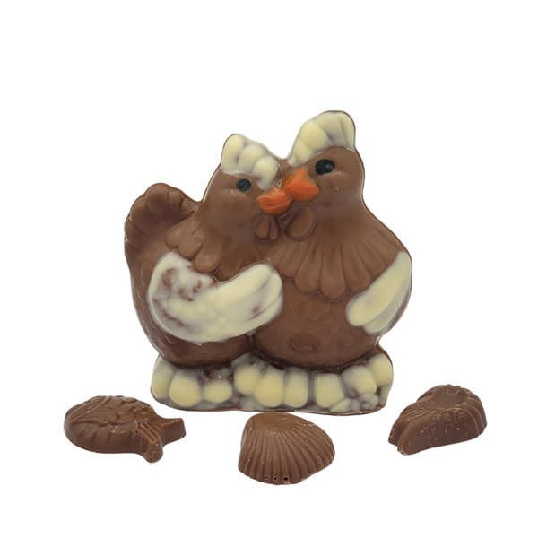 Poules câlines et fritures de Pâques en chocolat au lait - Le sachet de 100g