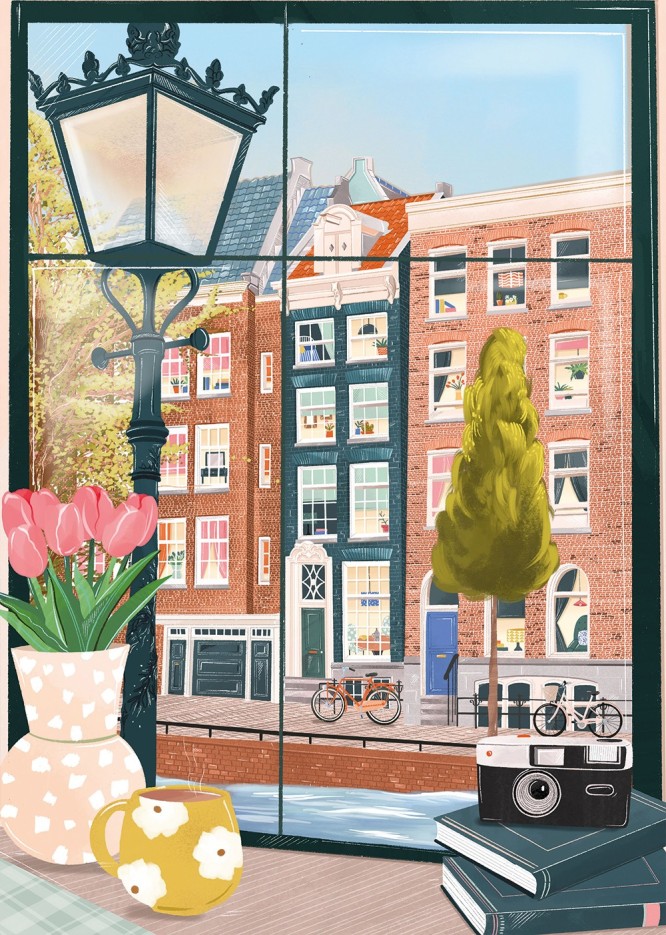 Puzzle Amsterdam vue d'un Café - 500 pièces