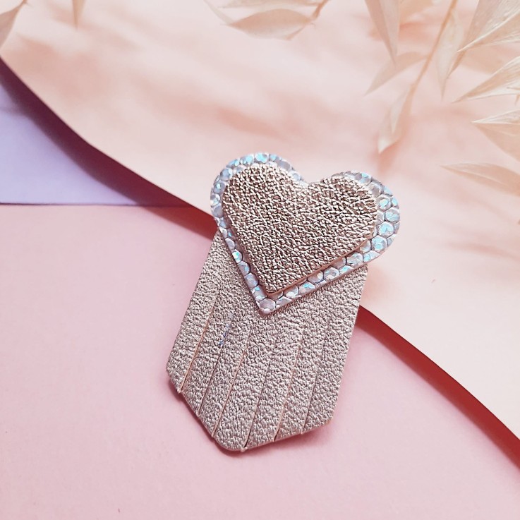 Broche en cuir coeur EX-VOTO Glacial