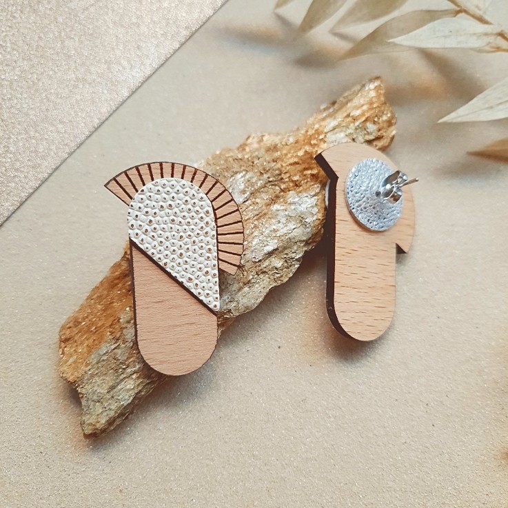 Boucles d'oreilles graphiques MAYA ivoire