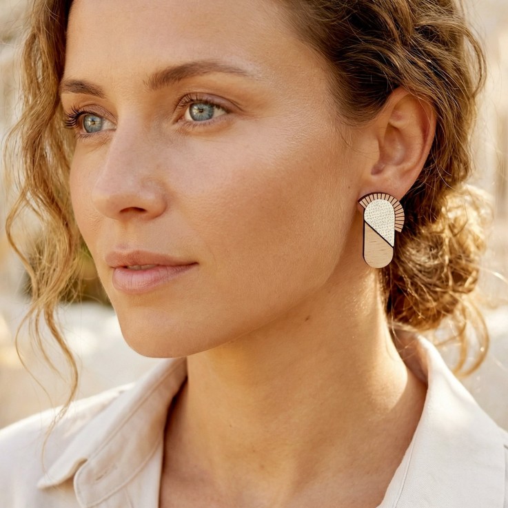 Boucles d'oreilles graphiques MAYA ivoire