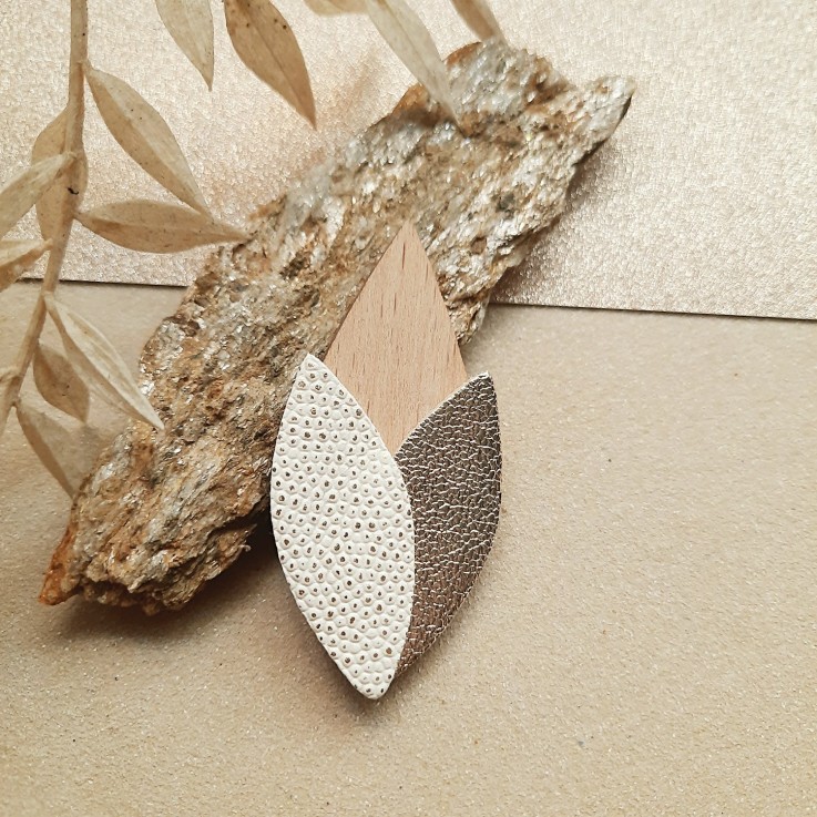 Broche en bois TULIPE Ivoire