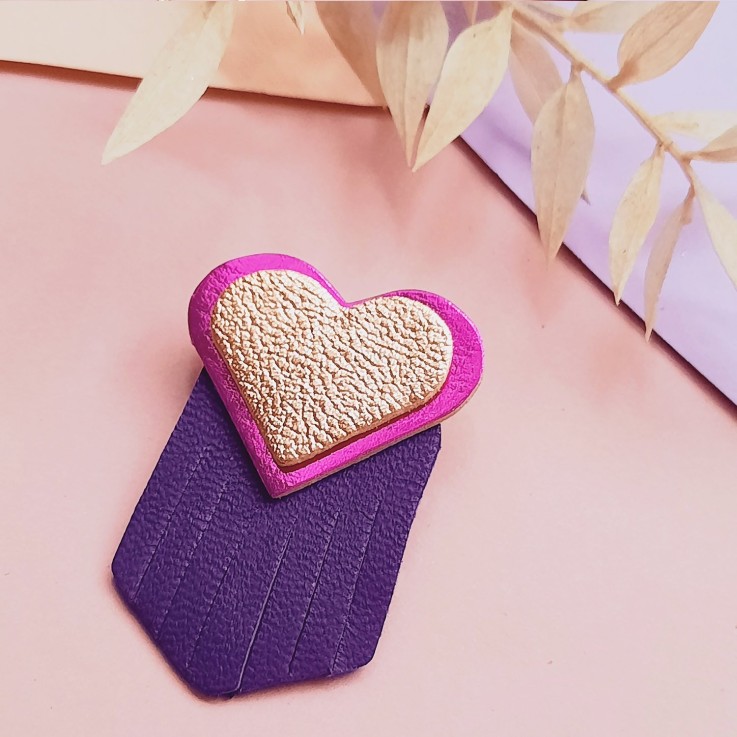 Broche en cuir coeur EX-VOTO Fuchsia