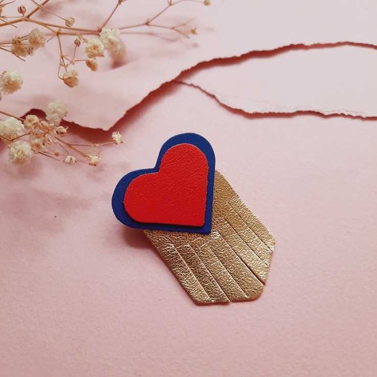 Broche en cuir coeur EX-VOTO Rouge