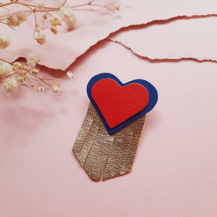 Broche en cuir coeur EX-VOTO Rouge