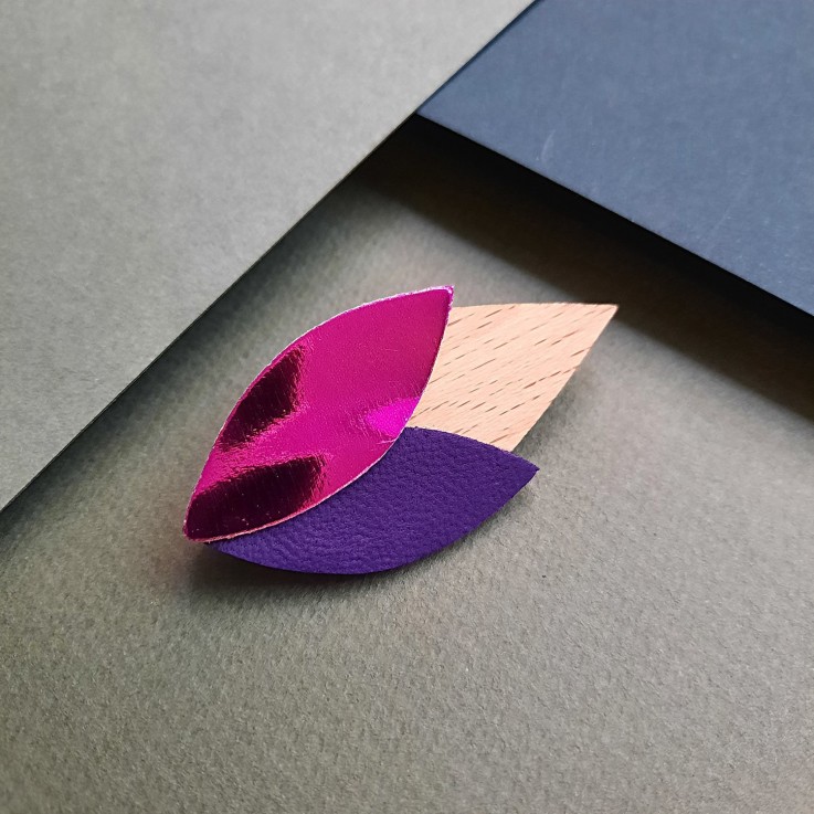 Broche en bois TULIPE Fuchsia