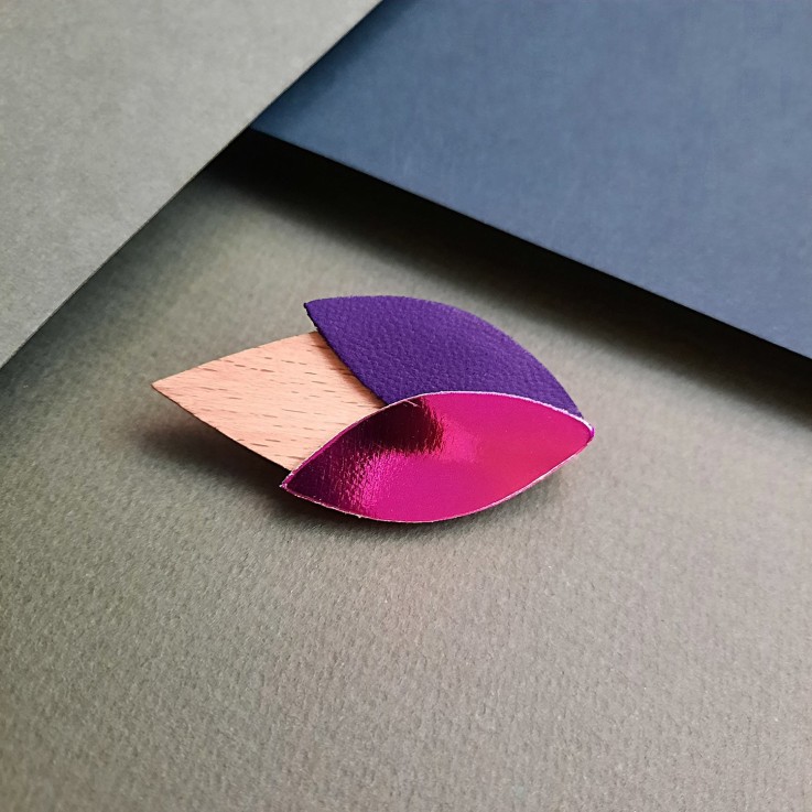 Broche en bois TULIPE Fuchsia