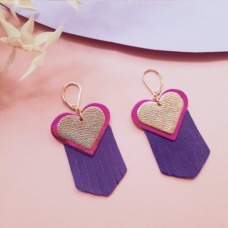 Boucles d'oreilles Cœur EX-VOTO Fuchsia