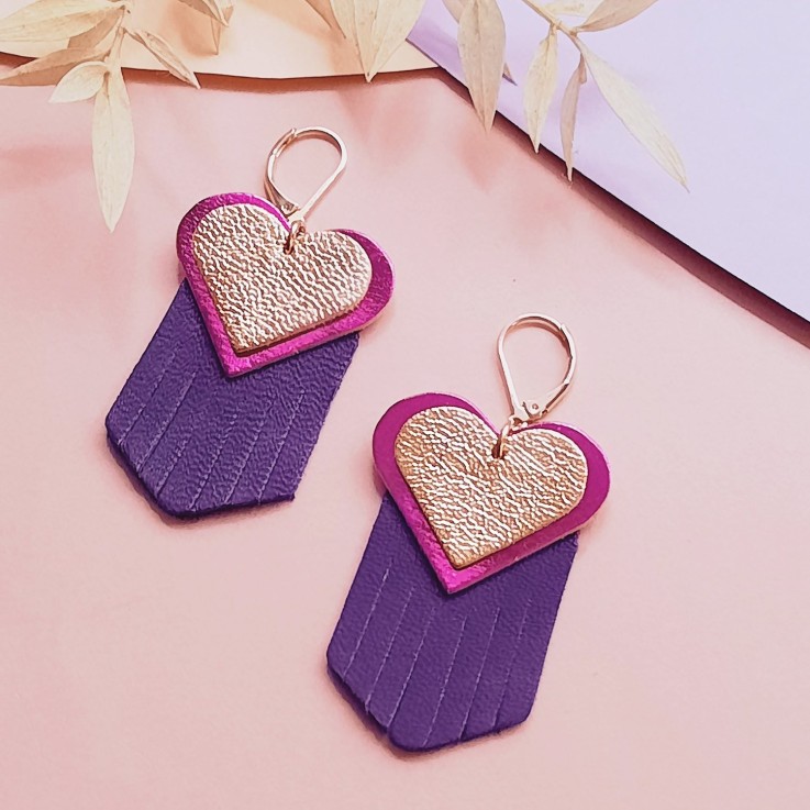 Boucles d'oreilles Cœur EX-VOTO Fuchsia