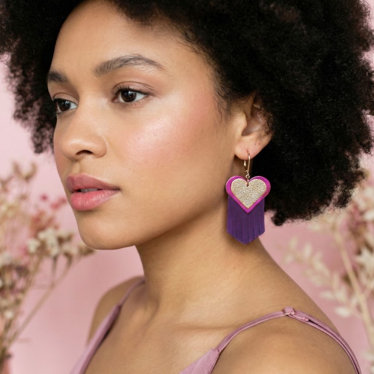 Boucles d'oreilles Cœur EX-VOTO Fuchsia