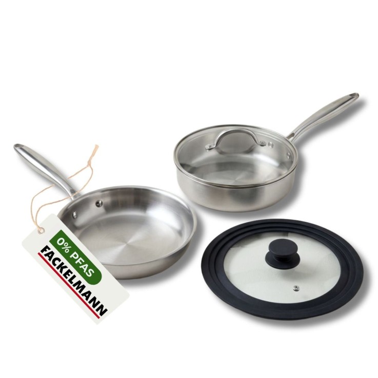Poêle 24 cm et Sauteuse 24 cm inox 18/10 Triply et couvercle Fackelmann Vita3