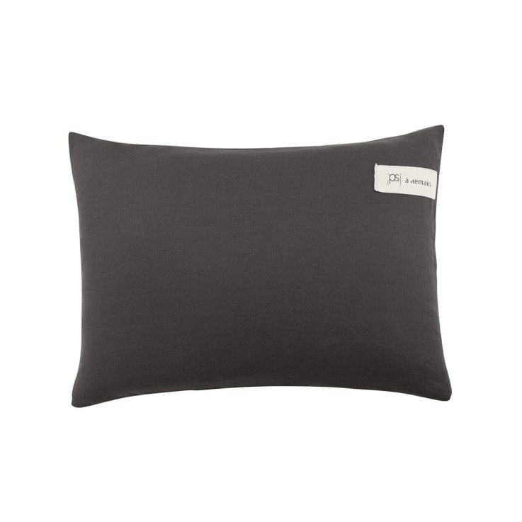 Taie d'oreiller unie en lin, PARTI PRIS CHARBON