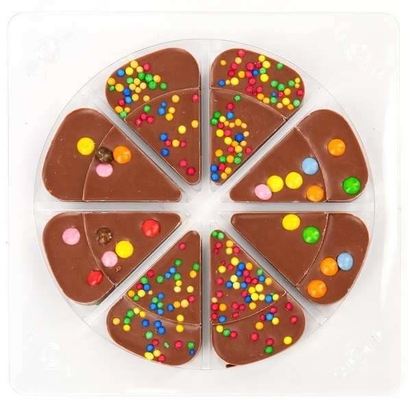 Pizza 8 parts en chocolat au lait décoré de confiseries - La pizza de 105g